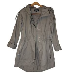 Coffeeshop New York women’s hooded trench coat. Dark khaki. Size XS